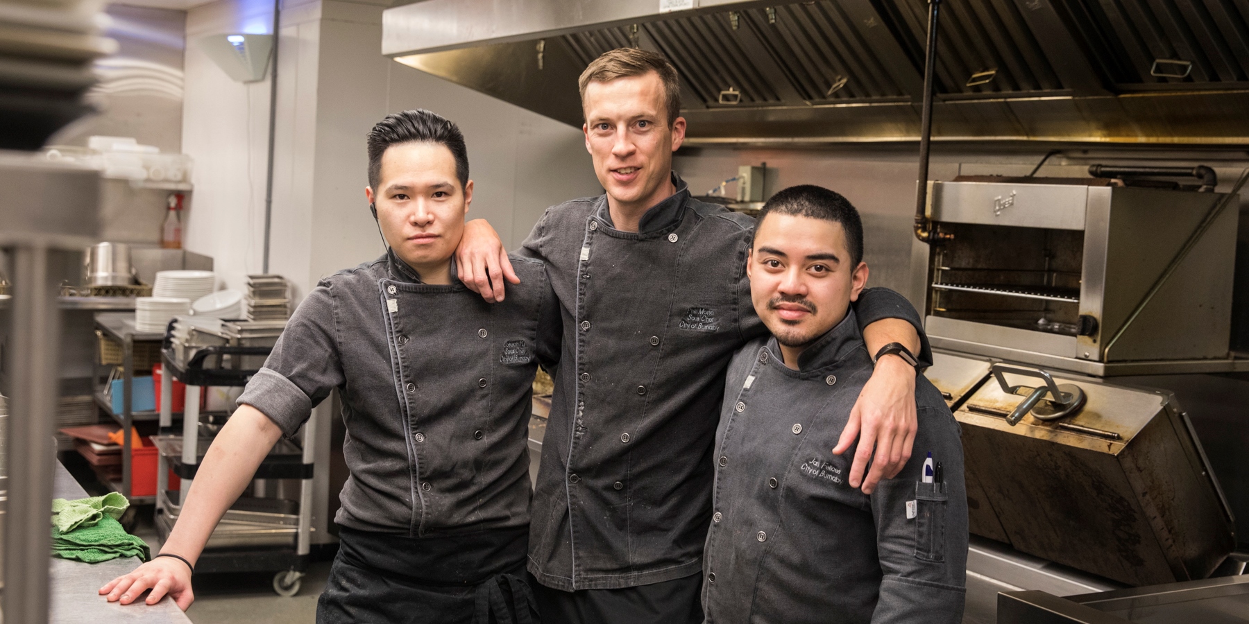 Chefs Joseph, Phil and Jan at the Burnaby Mountain Clubhouse restaurant kitchen