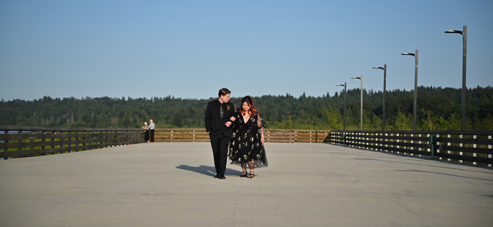 Burnaby Lake Pavilion couple walking pier