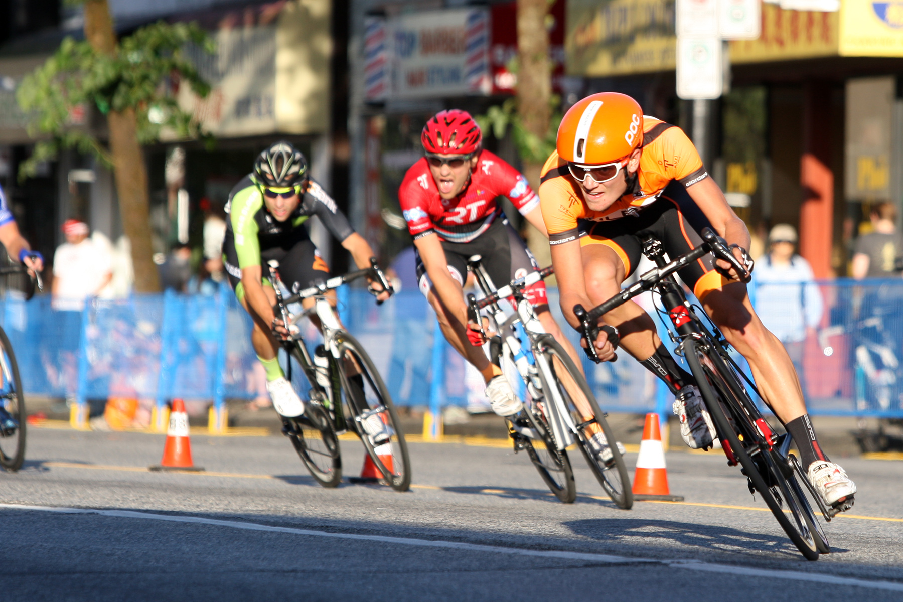 Bicyclists negotiate a fast turn during the Giro di Burnaby