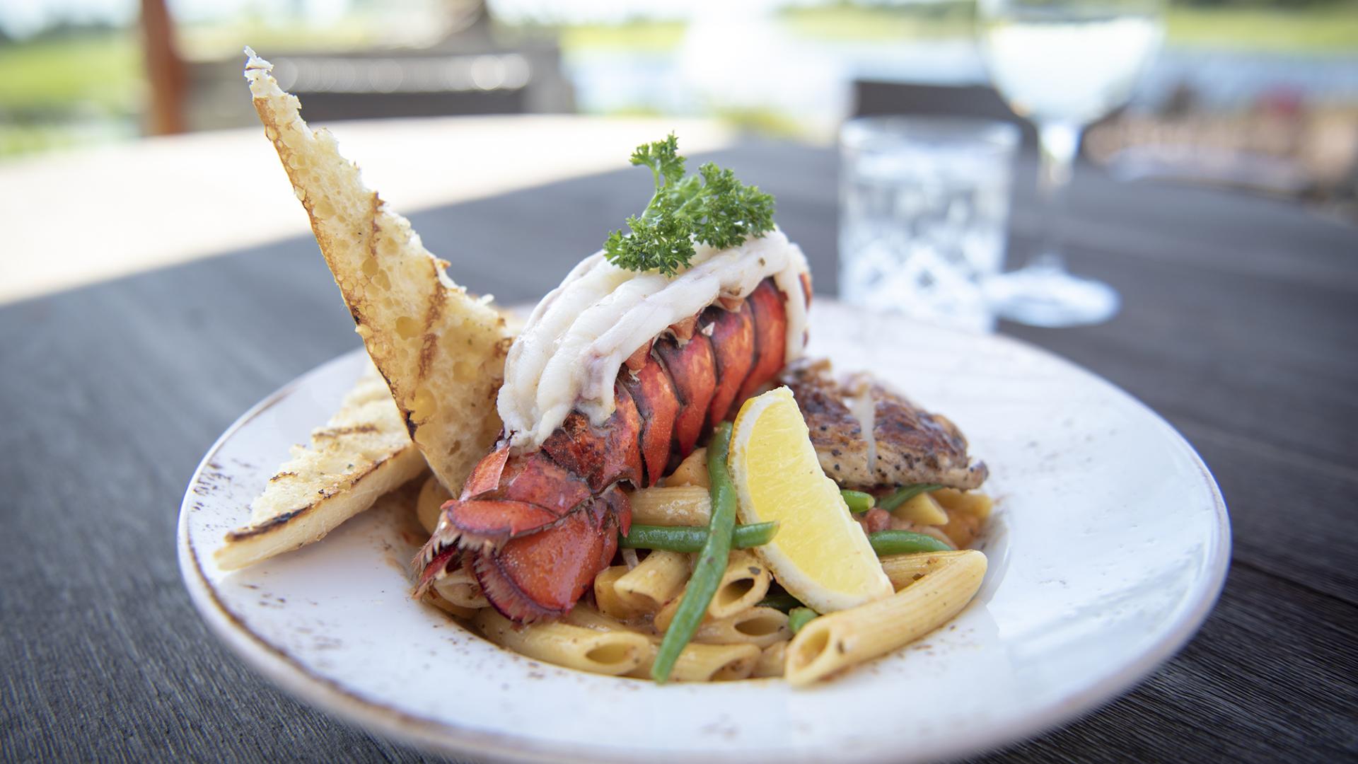 Caribbean-style lobster and chicken penne