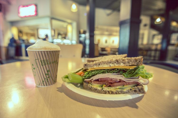 Image of a sandwich and coffee