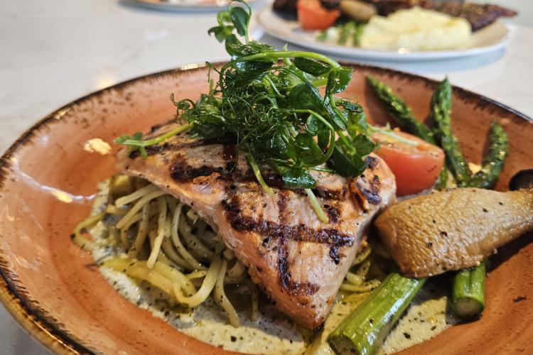 salmon on pasta