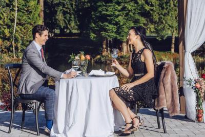 Couple eating outside